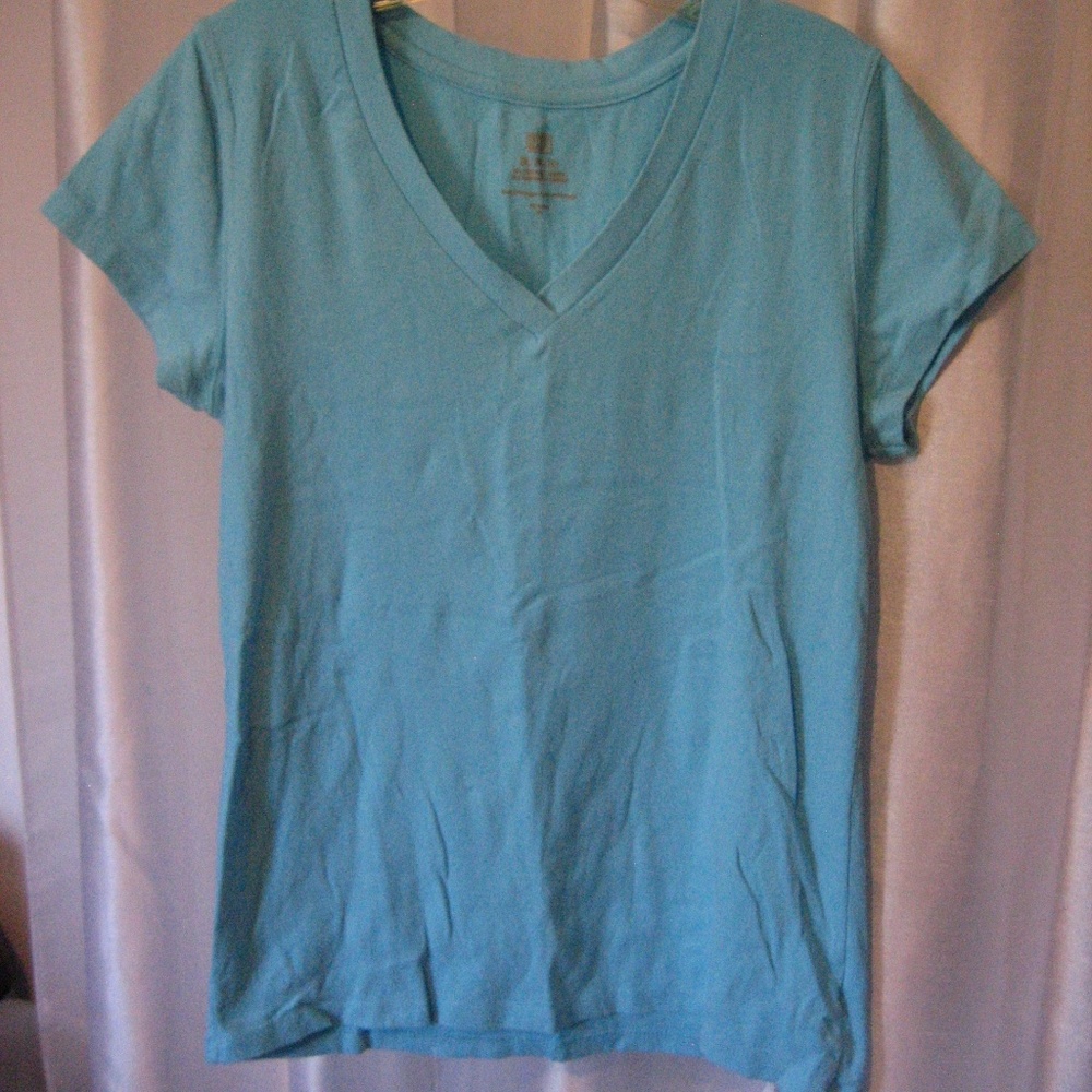 Faded Glory Blue V Neck Short Sleeve Shirt Sz XXL